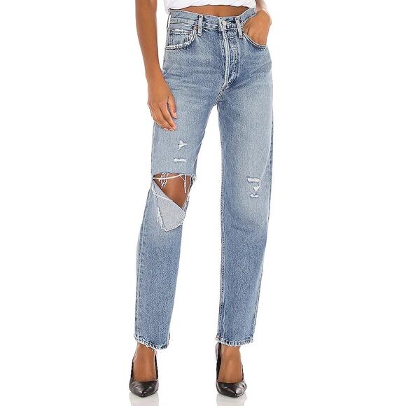 AGOLDE 90’s Pinch Waist Distressed Straight Leg High Rise Jeans in Lineup - Picture 1 of 6